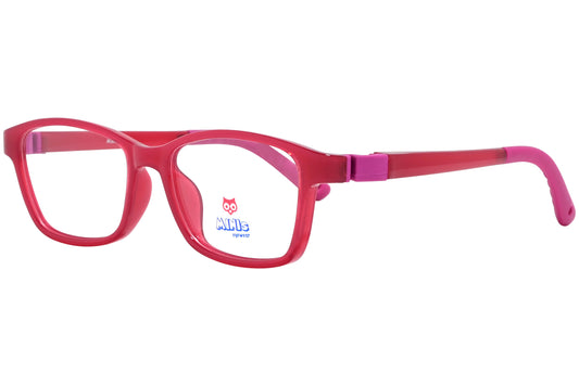 minis eyewear rectangle red unbreakable eyeglasses frame viewed from a 45-degree angle.