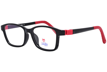 minis eyewear rectangle black, red unbreakable eyeglasses frame viewed from a 45-degree angle.