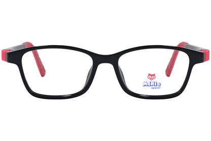 minis eyewear rectangle black, red unbreakable eyeglasses frame viewed from Front angle.