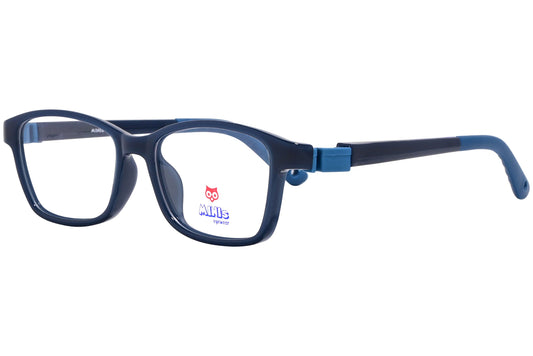 minis eyewear rectangle blue unbreakable eyeglasses frame viewed from a 45-degree angle.