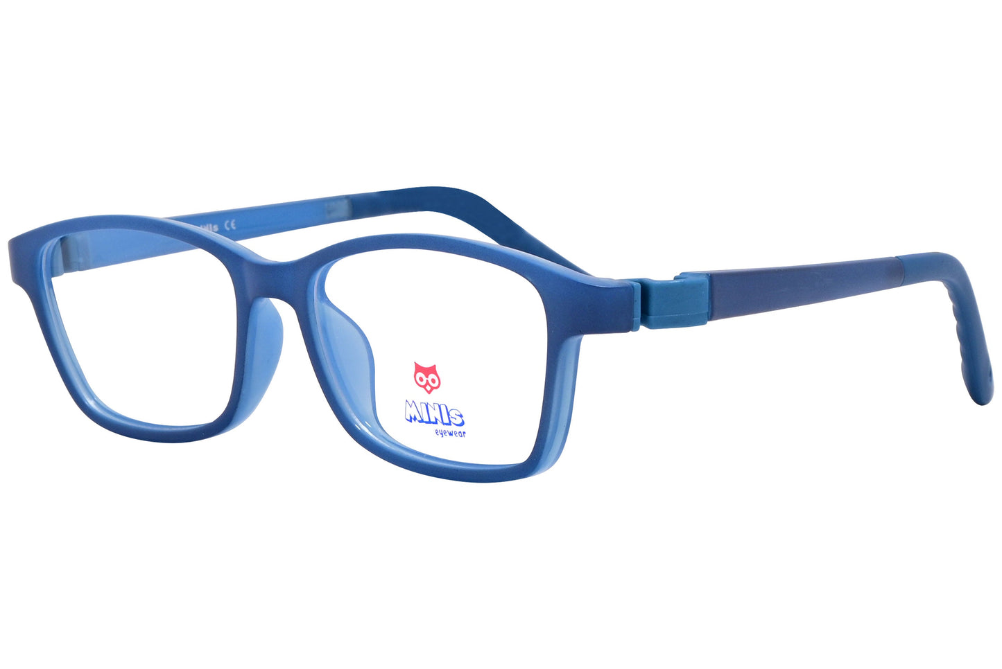 minis eyewear rectangle blue unbreakable eyeglasses frame viewed from a 45-degree angle.