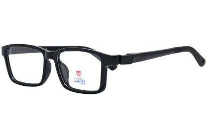 minis eyewear rectangle black unbreakable eyeglasses frame viewed from a 45-degree angle.