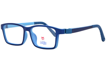 minis eyewear rectangle blue unbreakable eyeglasses frame viewed from a 45-degree angle.