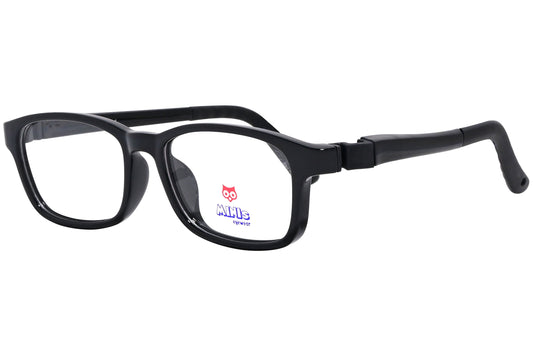 minis eyewear rectangle black unbreakable eyeglasses frame viewed from a 45-degree angle.