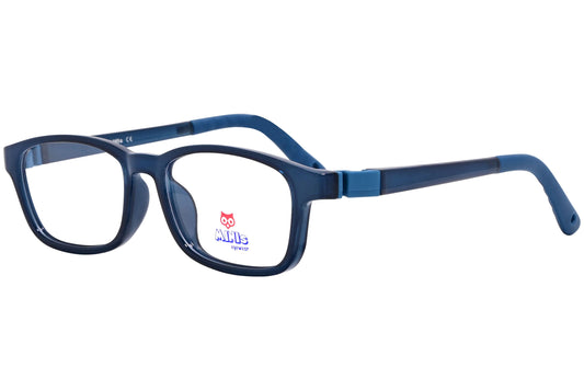 minis eyewear rectangle blue unbreakable eyeglasses frame viewed from a 45-degree angle.