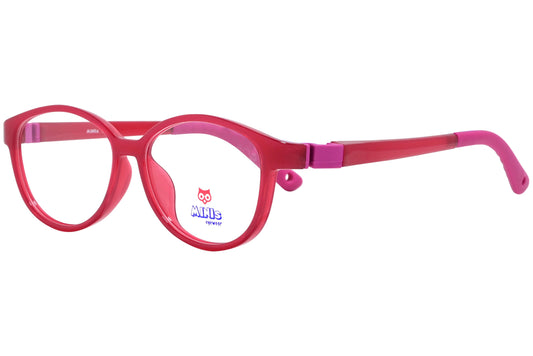 minis eyewear oval red unbreakable eyeglasses frame viewed from a 45-degree angle.