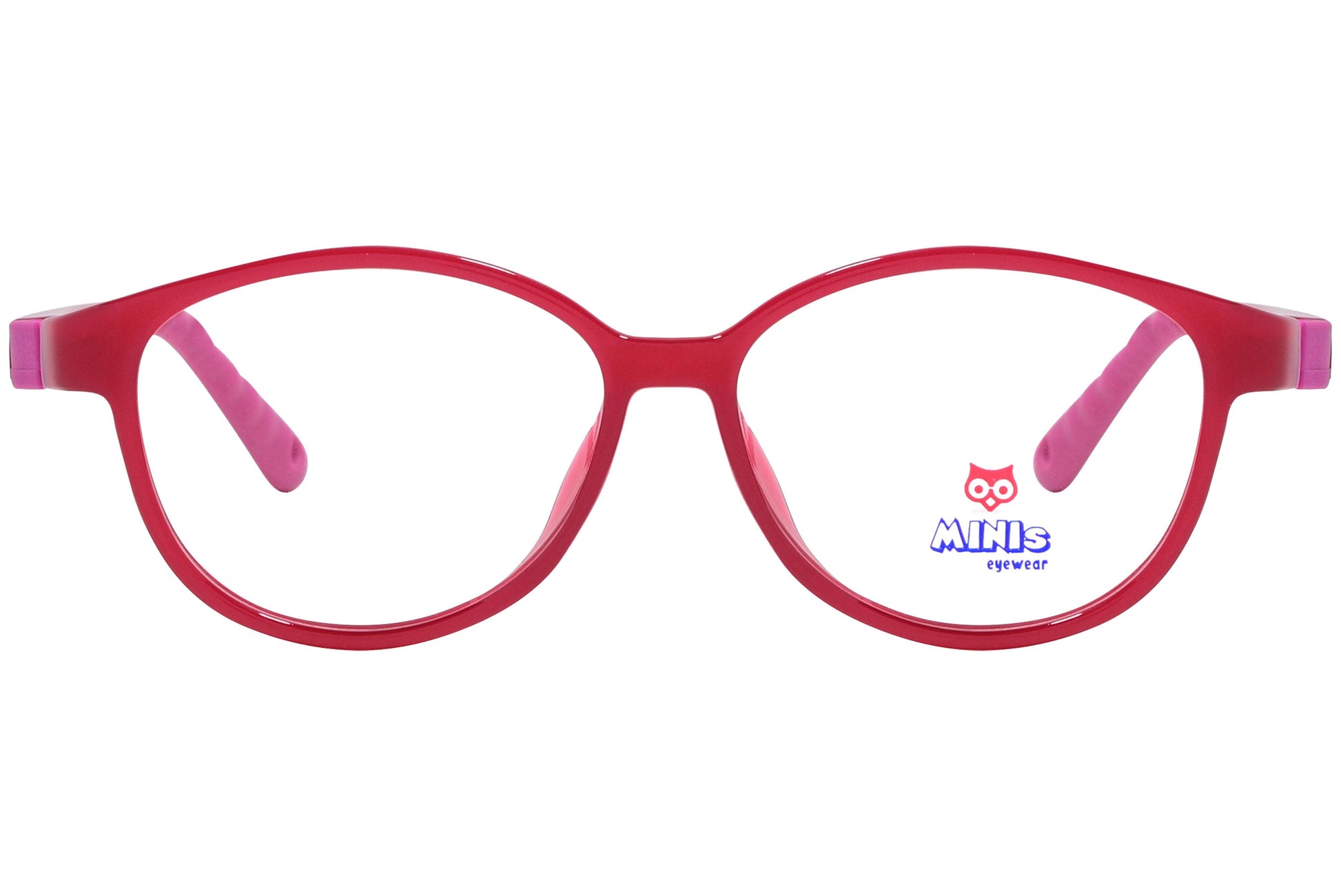 minis eyewear oval red unbreakable eyeglasses frame viewed from Front angle.