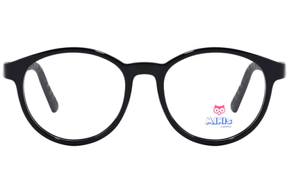 minis eyewear oval black unbreakable eyeglasses frame viewed from Front angle.