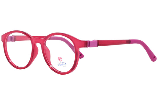 minis eyewear oval red unbreakable eyeglasses frame viewed from a 45-degree angle.