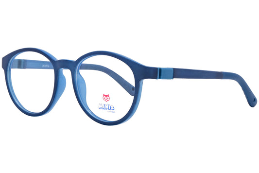 minis eyewear oval blue unbreakable eyeglasses frame viewed from a 45-degree angle.