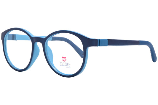 minis eyewear oval blue unbreakable eyeglasses frame viewed from a 45-degree angle.