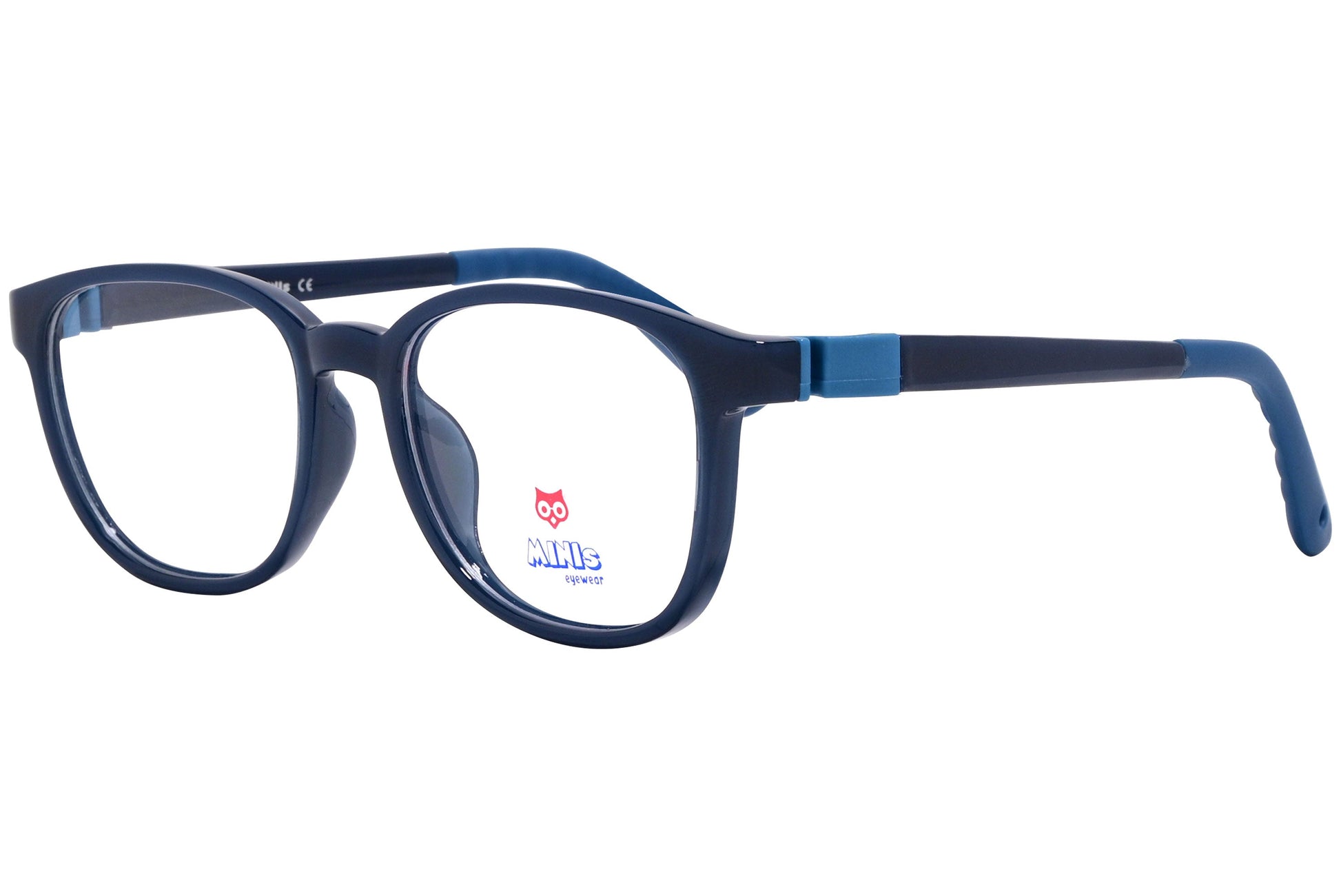 minis eyewear rectangle blue unbreakable eyeglasses frame viewed from a 45-degree angle.