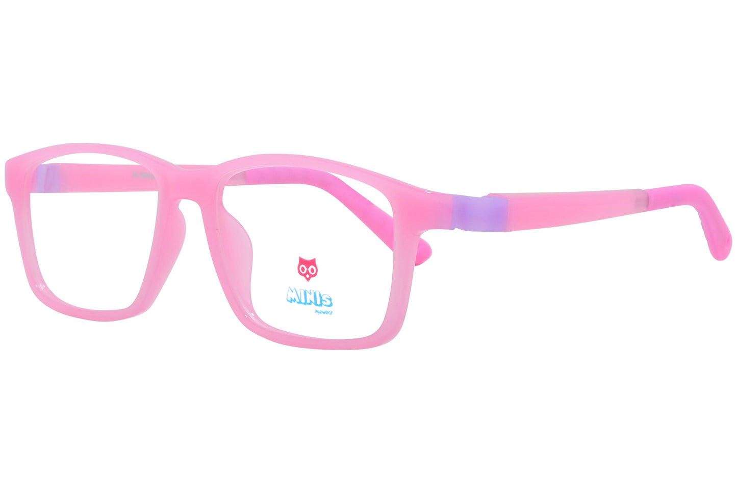 minis eyewear rectangle pink unbreakable eyeglasses frame viewed from a 45-degree angle.