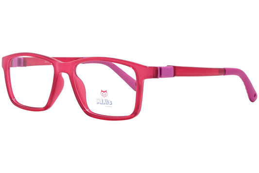 minis eyewear rectangle red unbreakable eyeglasses frame viewed from a 45-degree angle.