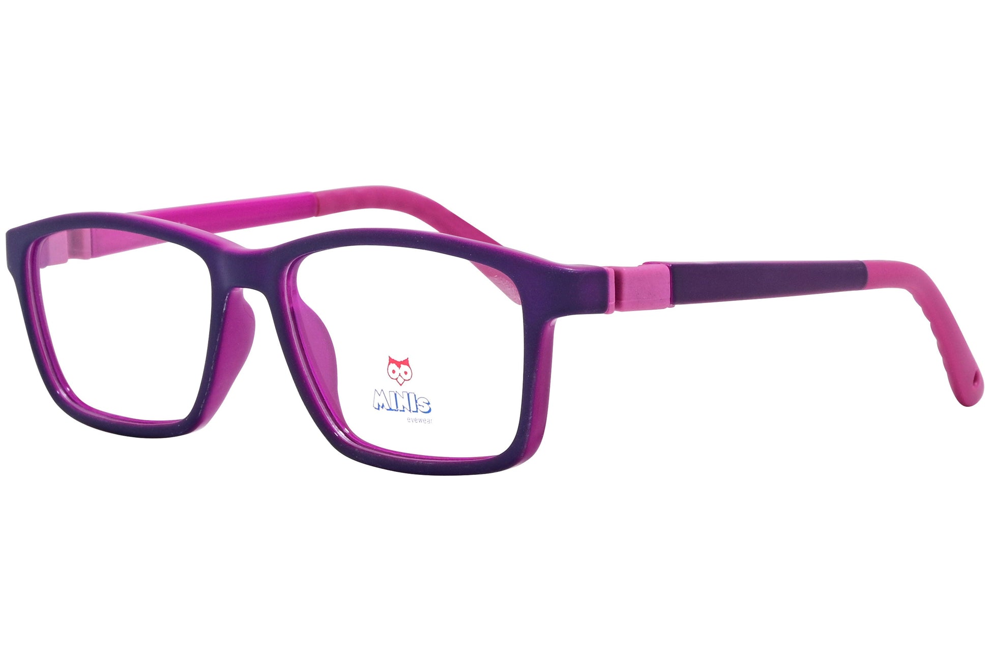 minis eyewear rectangle purple unbreakable eyeglasses frame viewed from a 45-degree angle.