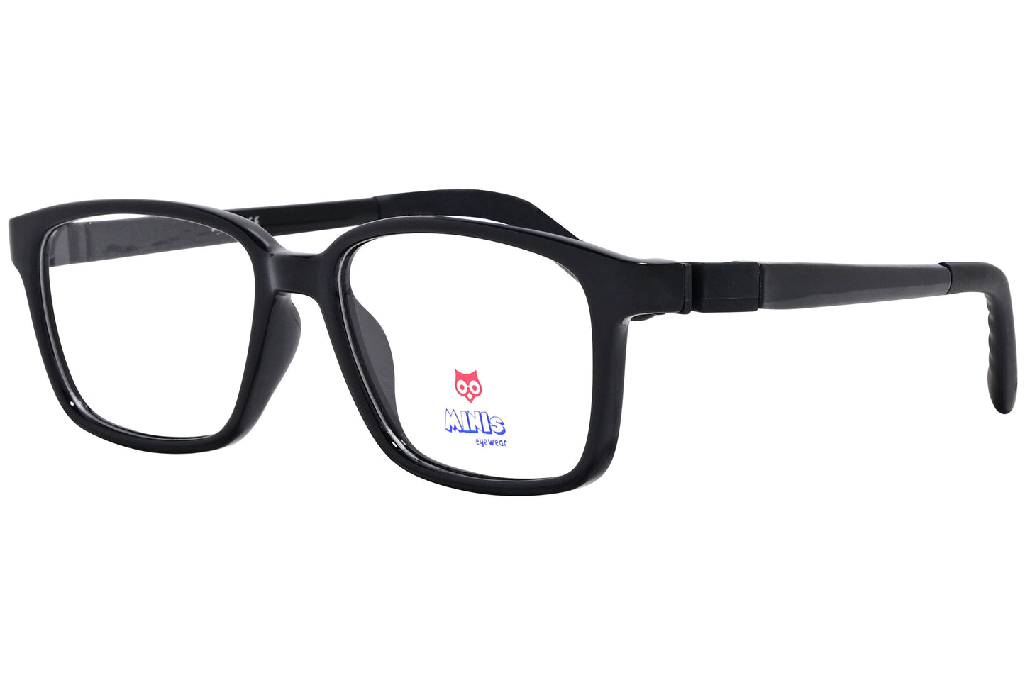 minis eyewear rectangle black unbreakable eyeglasses frame viewed from a 45-degree angle.