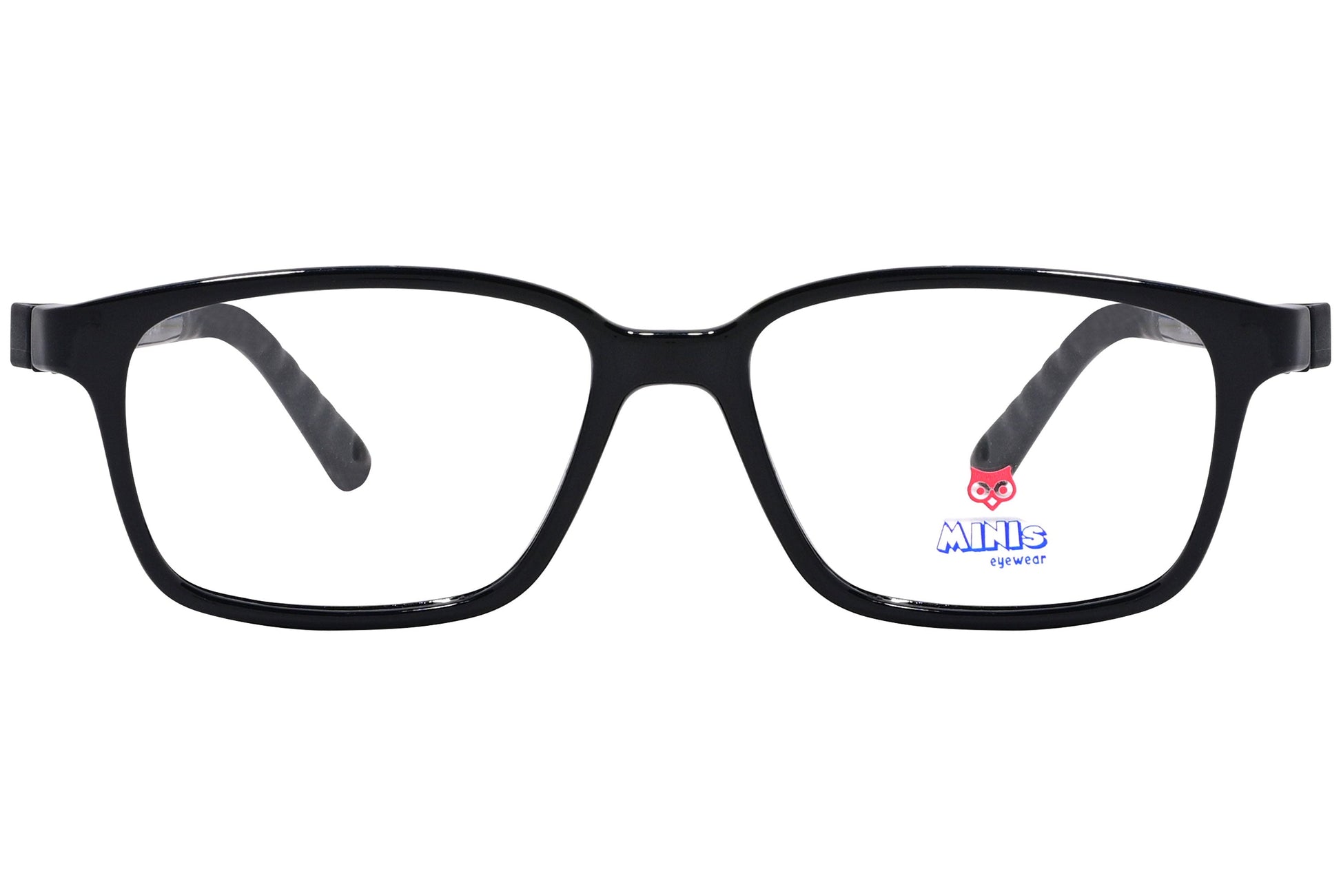 minis eyewear rectangle black unbreakable eyeglasses frame viewed from Front angle.