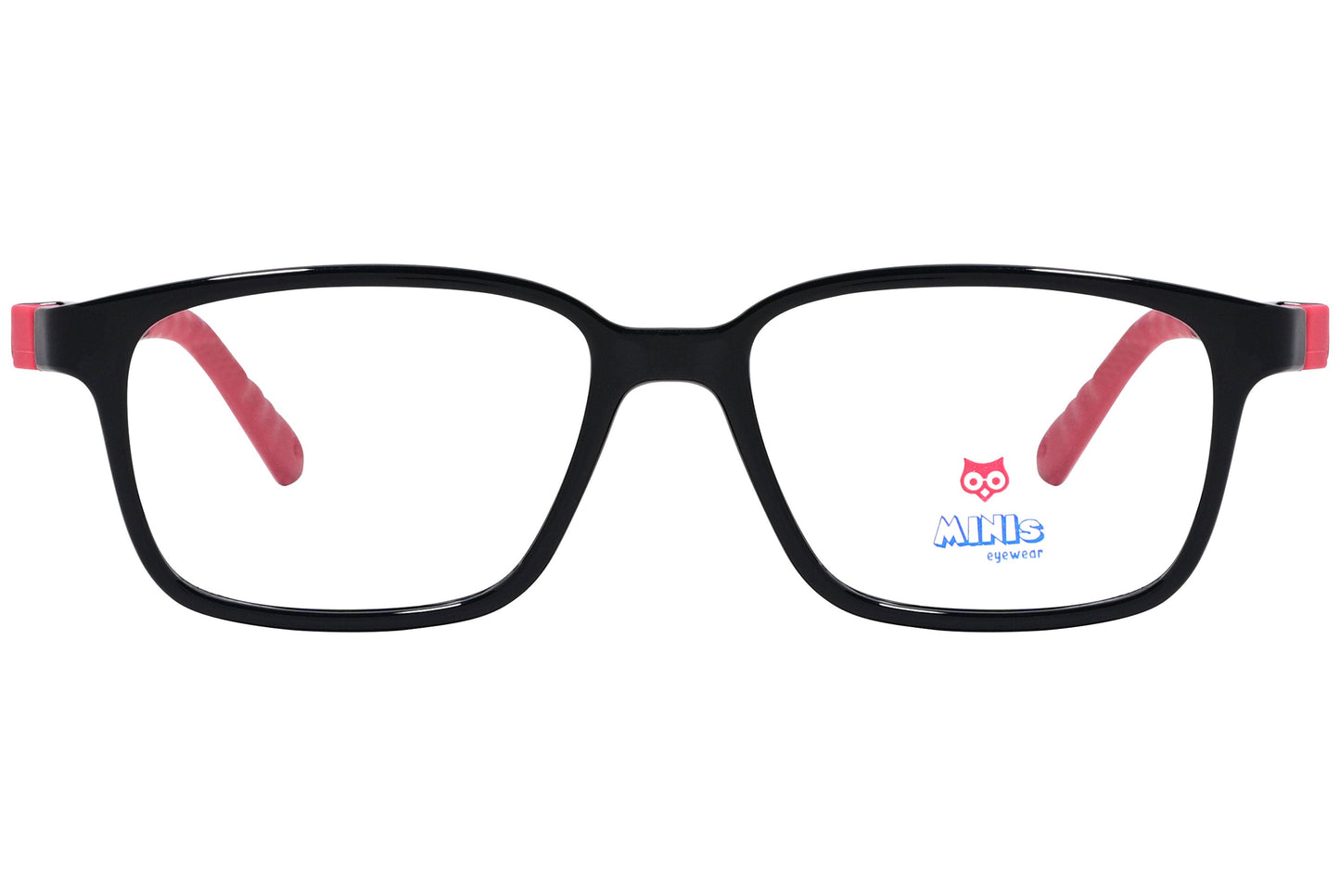 minis eyewear rectangle black, red unbreakable eyeglasses frame viewed from Front angle.