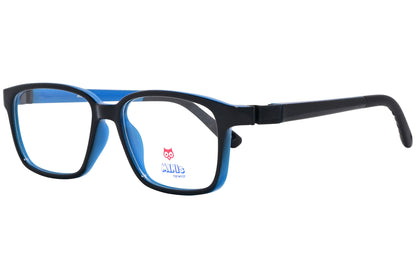 minis eyewear rectangle black, blue unbreakable eyeglasses frame viewed from a 45-degree angle.