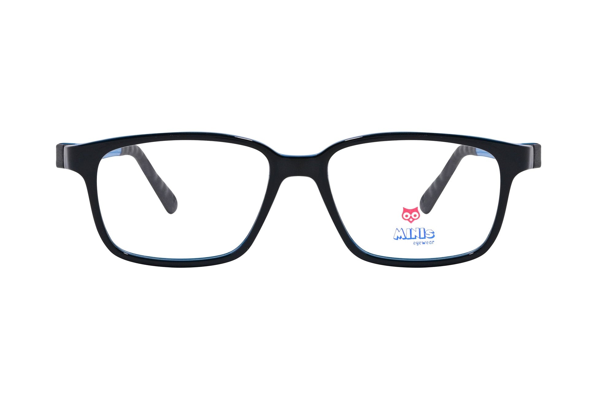 minis eyewear rectangle black, blue unbreakable eyeglasses frame viewed from Front angle.