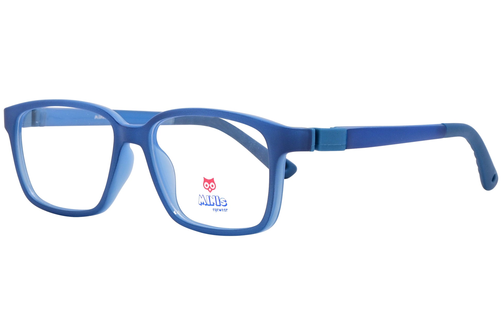 minis eyewear rectangle blue unbreakable eyeglasses frame viewed from a 45-degree angle.