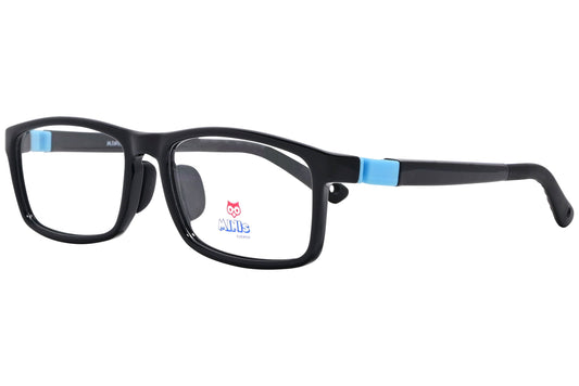 minis eyewear rectangle black, blue unbreakable eyeglasses frame viewed from a 45-degree angle.