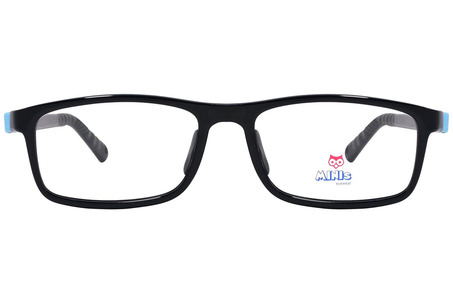 minis eyewear rectangle black, blue unbreakable eyeglasses frame viewed from Front angle.