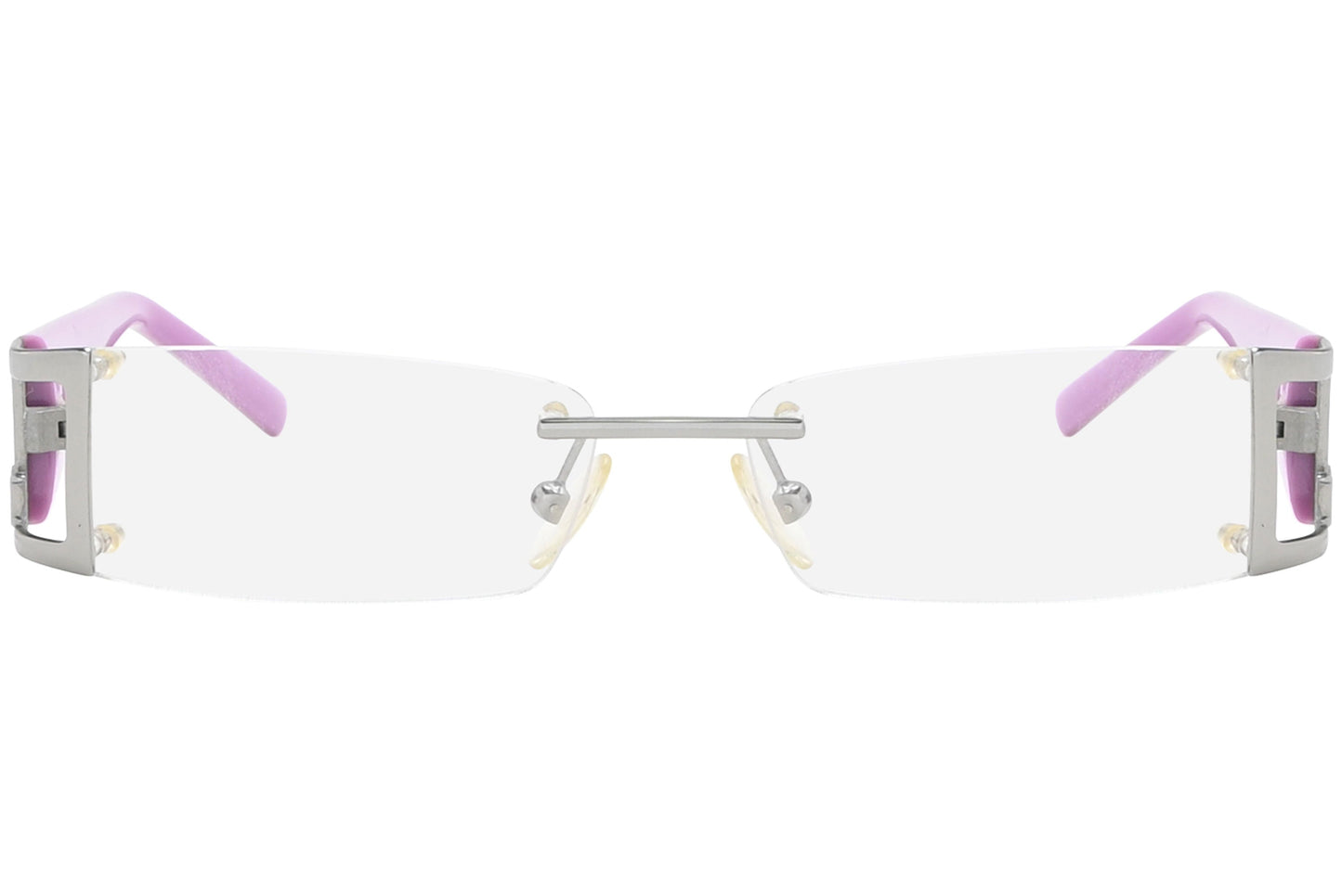 missoni rimless pink eyeglasses frame viewed from front view.