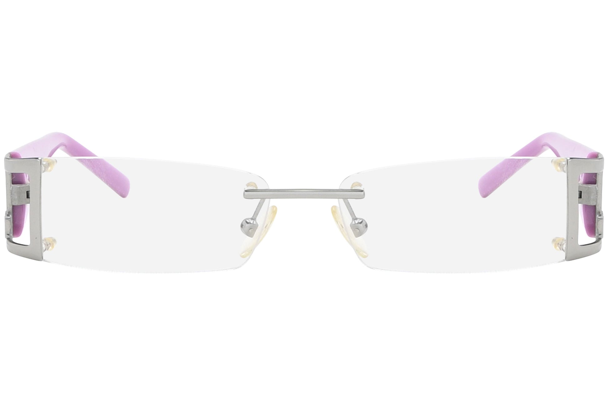 missoni rimless pink eyeglasses frame viewed from front view.