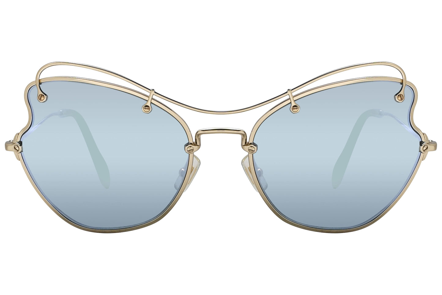 Miu Miu Gold Color Geometric Sunglasses Viewed From Front angle.