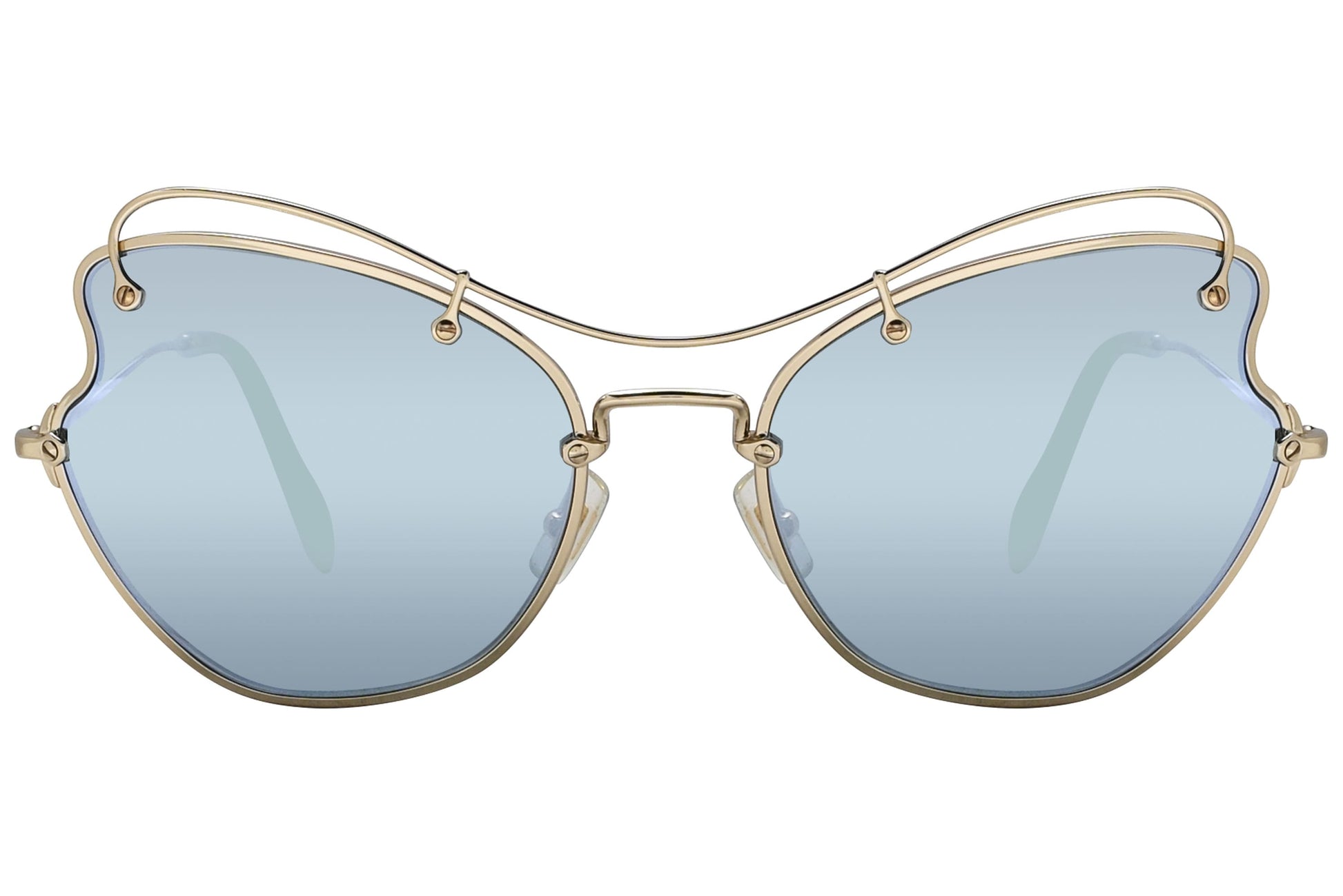 Miu Miu Gold Color Geometric Sunglasses Viewed From Front angle.