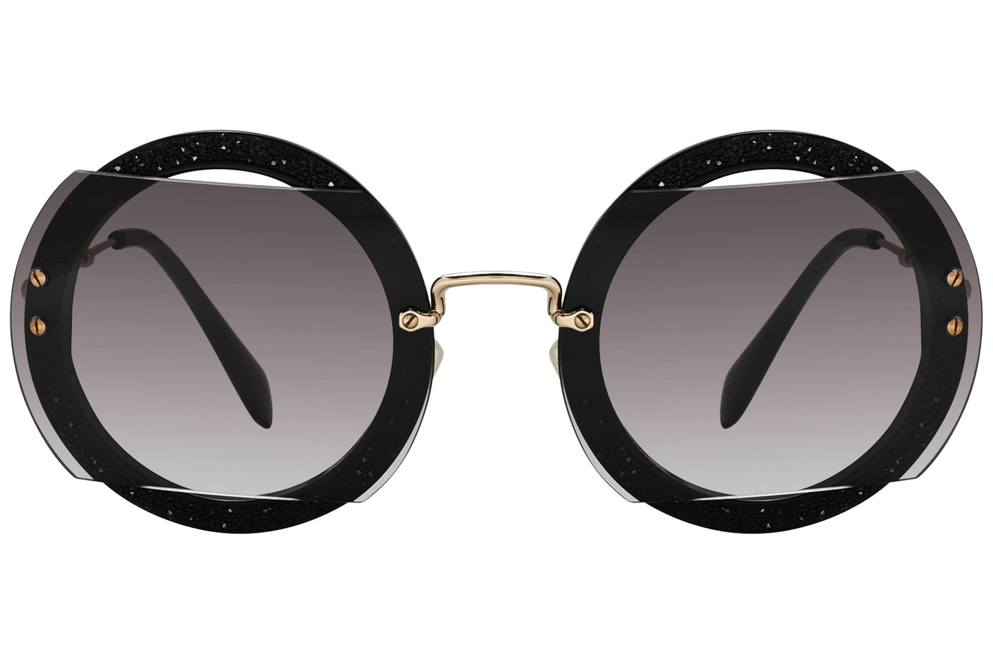 Miu Miu Black Color Steampunk Sunglasses Viewed From Front angle.