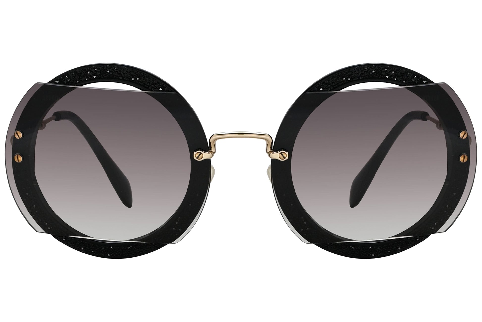 Miu Miu Black Color Steampunk Sunglasses Viewed From Front angle.