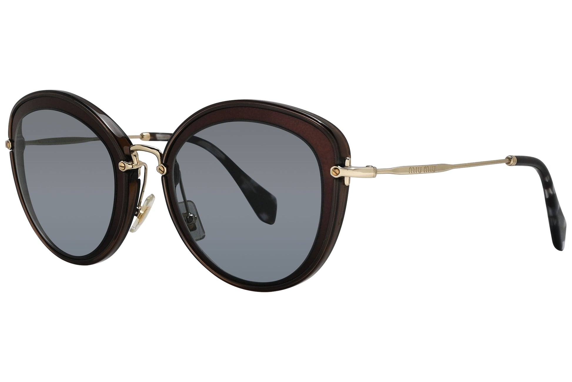 Miu Miu Gold Color Cat-Eye Sunglasses Viewed From A 45-Degree Angle.