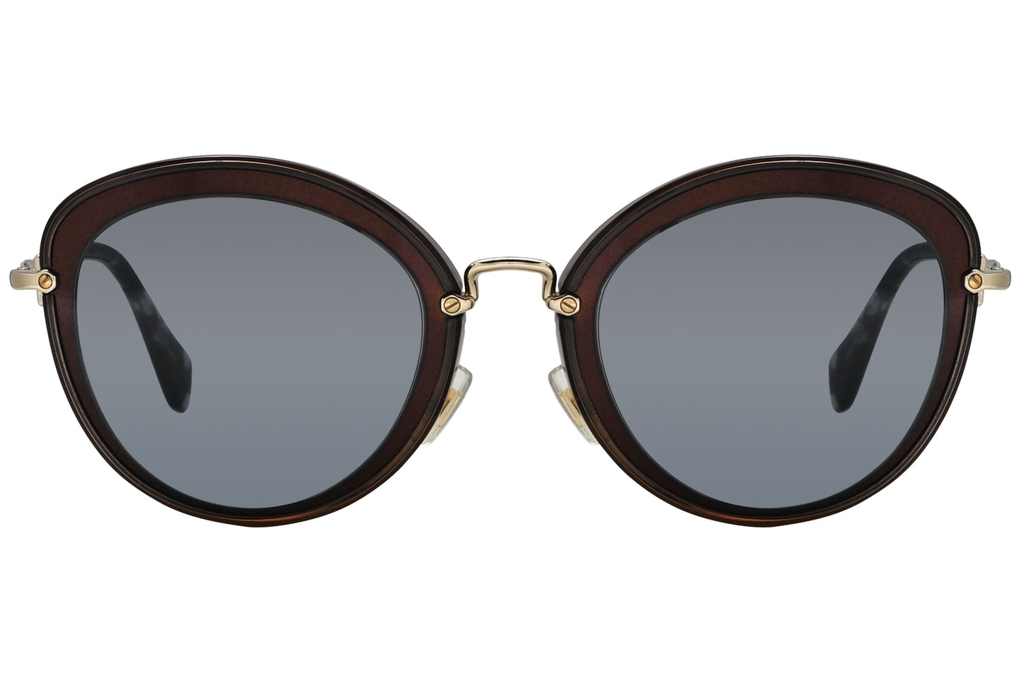 Miu Miu Gold Color Cat-Eye Sunglasses Viewed From Front angle.