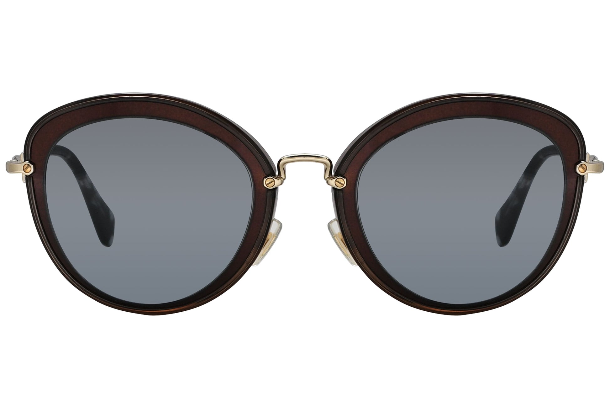 Miu Miu Gold Color Cat-Eye Sunglasses Viewed From Front angle.