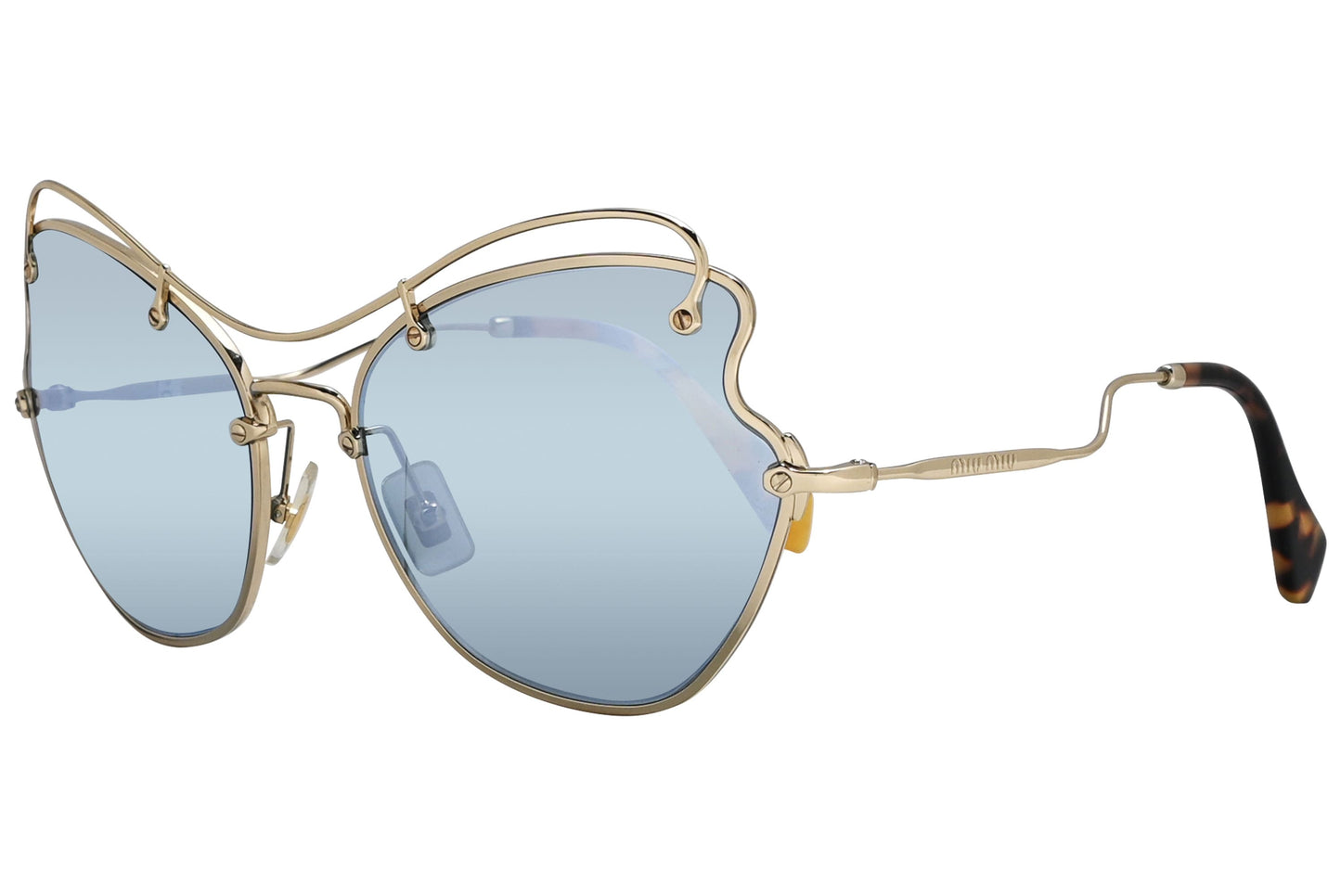 Miu Miu Gold Color Geometric Sunglasses Viewed From A 45-Degree Angle.