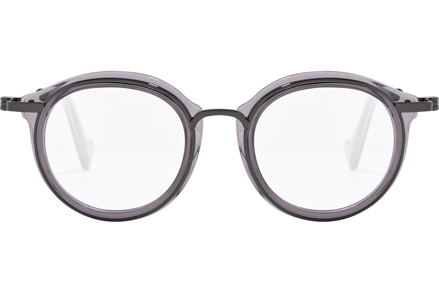 moncler round black eyeglasses frame viewed from the front.