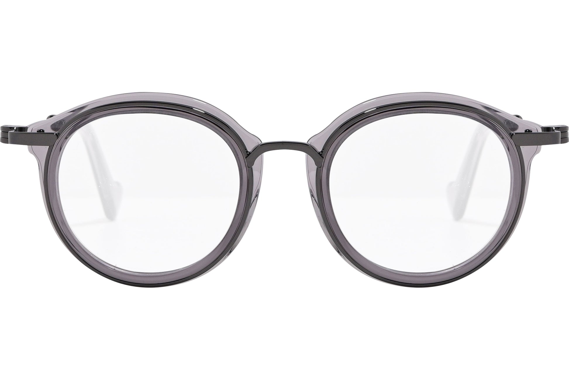 moncler round black eyeglasses frame viewed from the front.