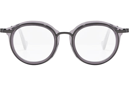 moncler round black eyeglasses frame viewed from the front.