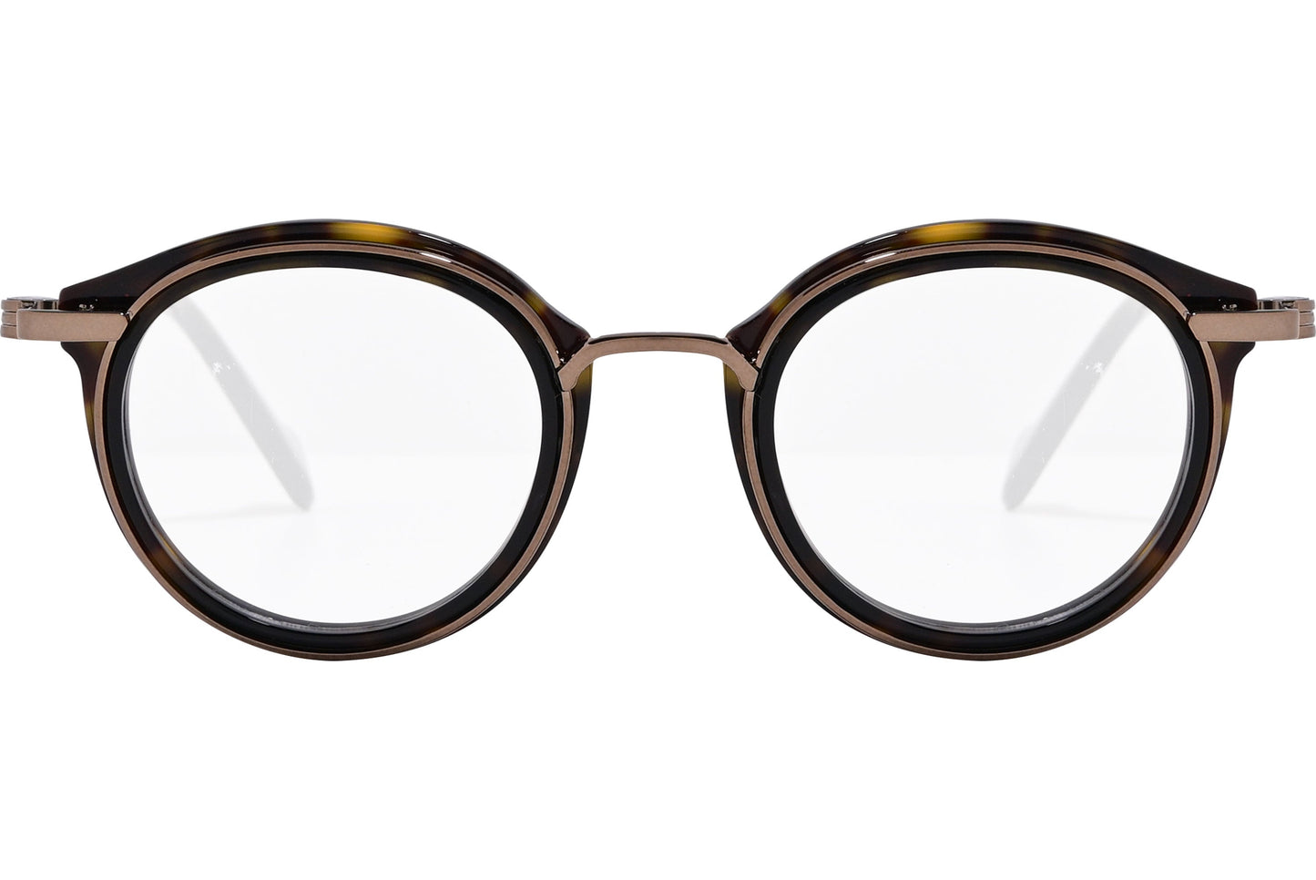 moncler round black eyeglasses frame viewed from the front.