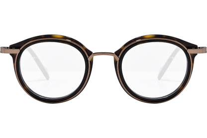 moncler round black eyeglasses frame viewed from the front.