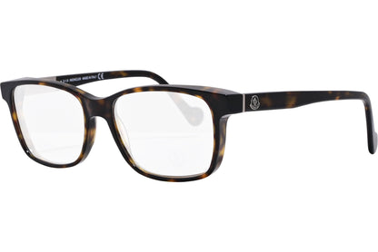 moncler rectangle tortoise eyeglasses frame viewed from a 45-degree angle.