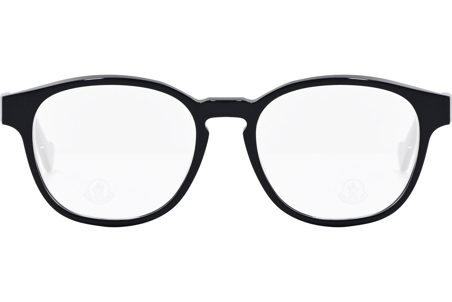 moncler round black eyeglasses frame viewed from the front.