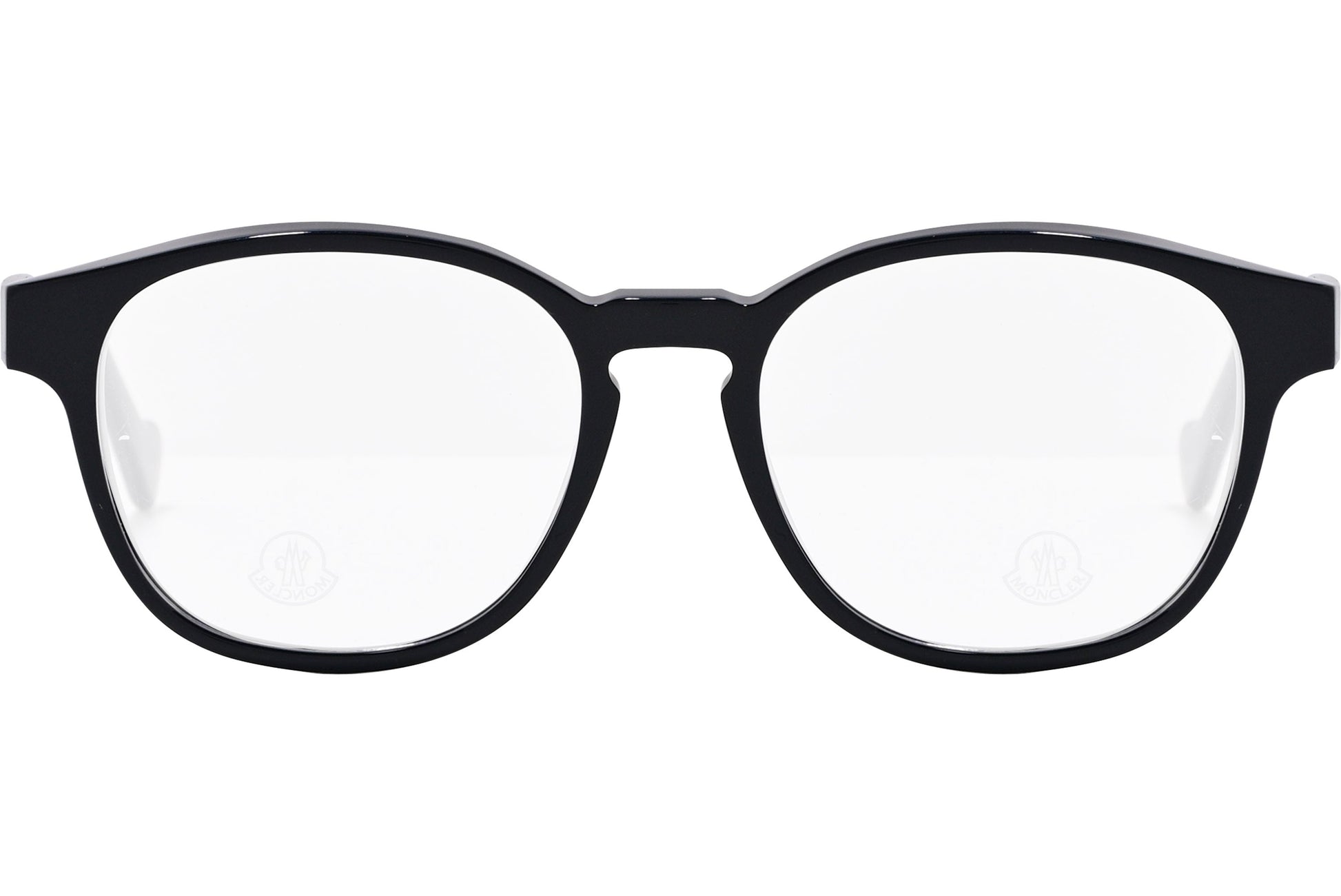 moncler round black eyeglasses frame viewed from the front.