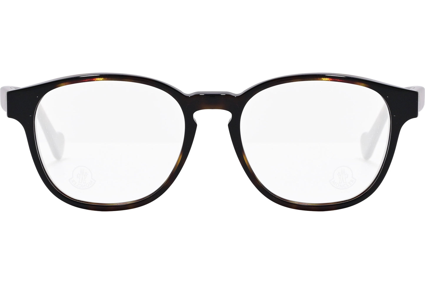 moncler round black eyeglasses frame viewed from the front.