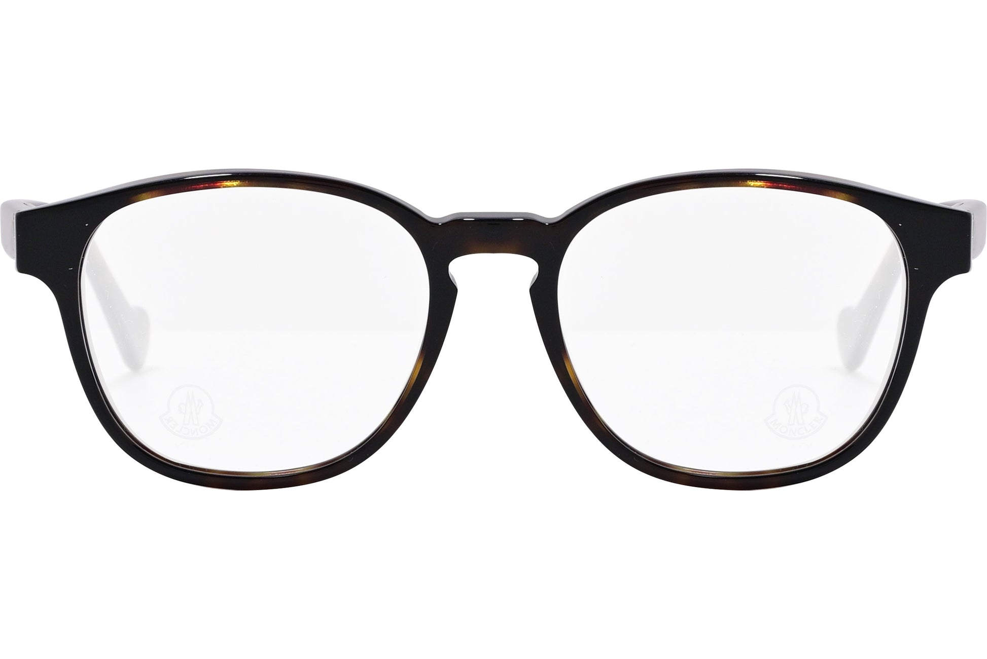 moncler round black eyeglasses frame viewed from the front.