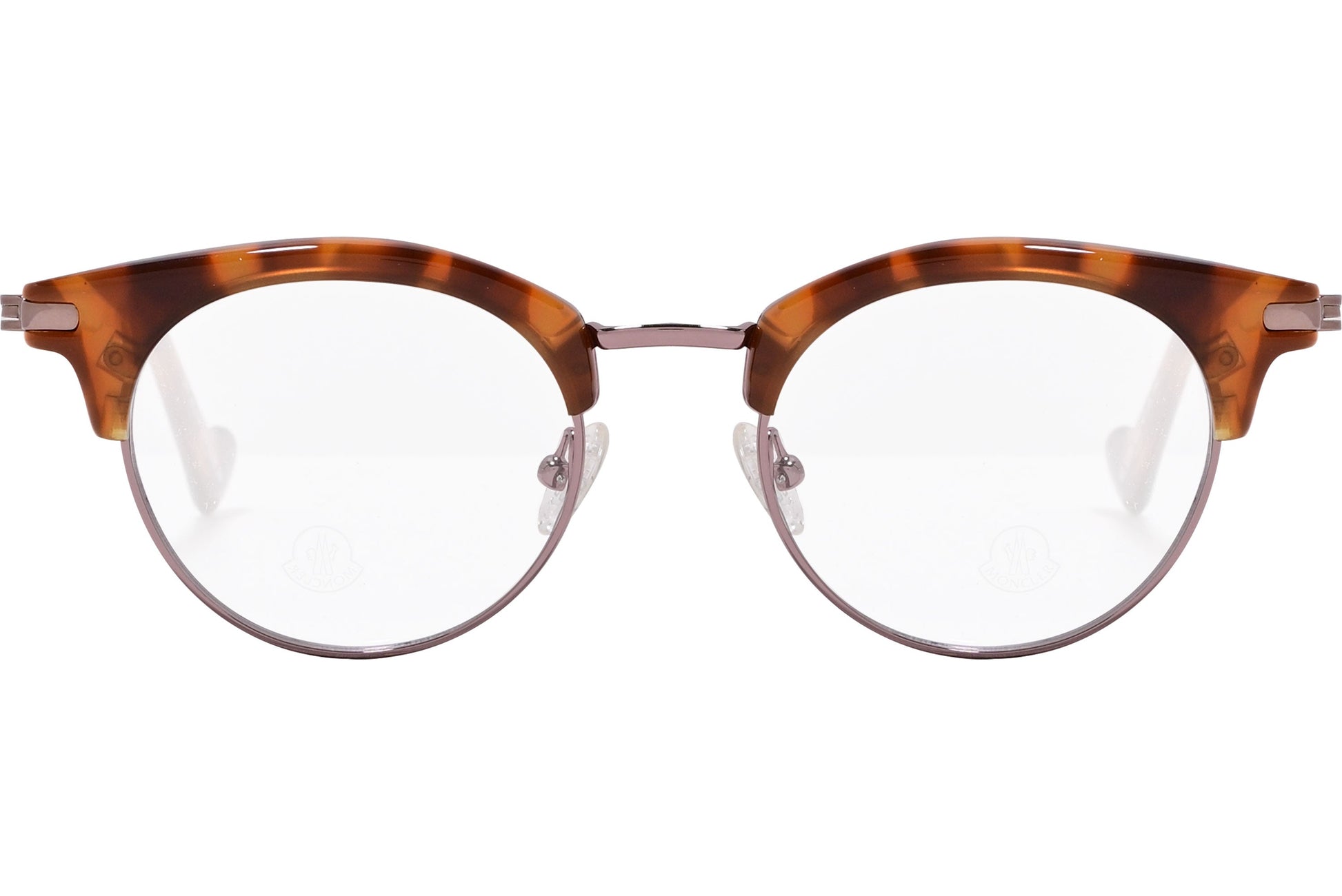 moncler round black eyeglasses frame viewed from the front.