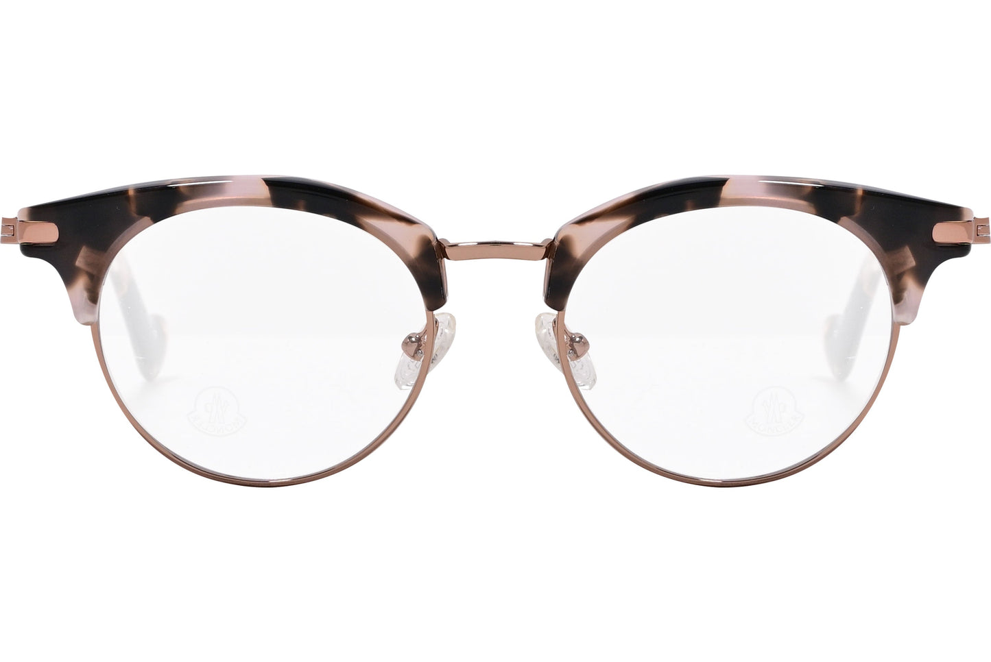 moncler round black eyeglasses frame viewed from the front.