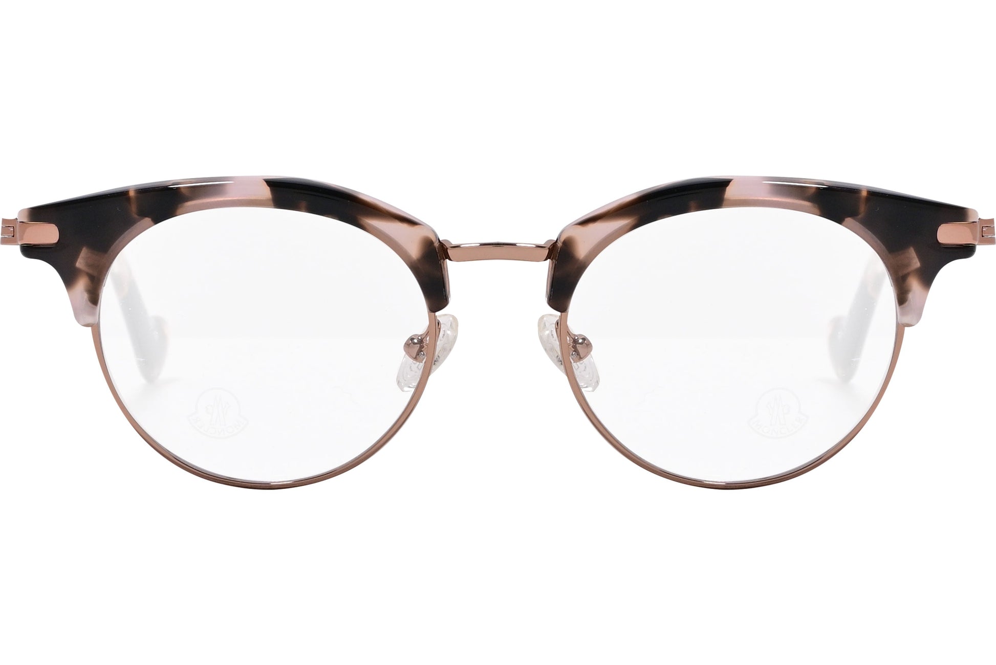 moncler round black eyeglasses frame viewed from the front.